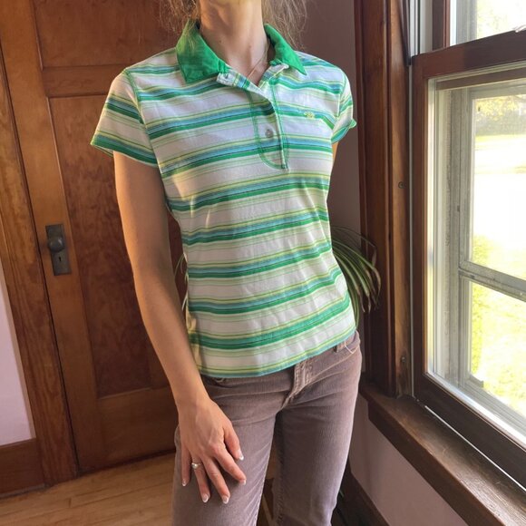 Energie Tops - VTG Y2K Energie green striped polo top preppy Sz XL Mallcore Bratz Avril Lavigne